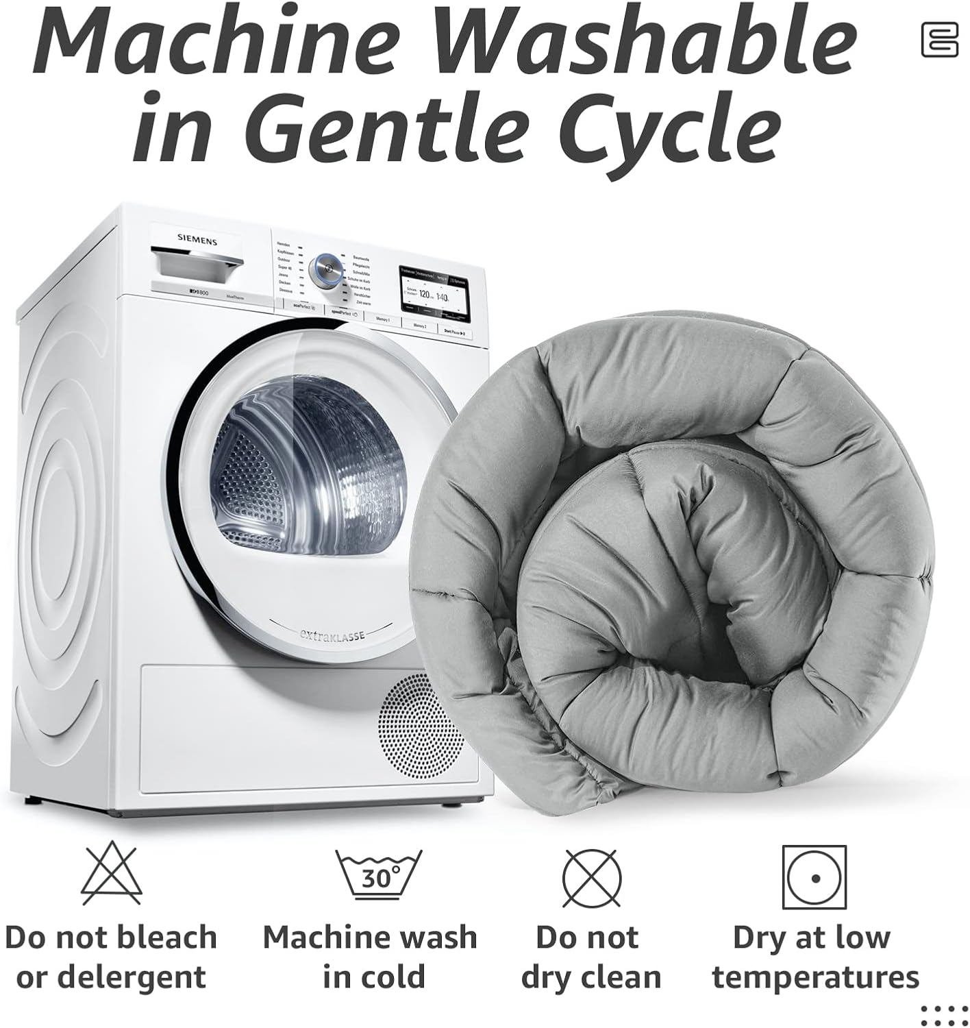 HYLEORY All Season Twin Size Bed Comforter - Cooling Down Alternative Quilted Duvet Insert with Corner Tabs - Winter Warm - Machine Washable - Light Grey