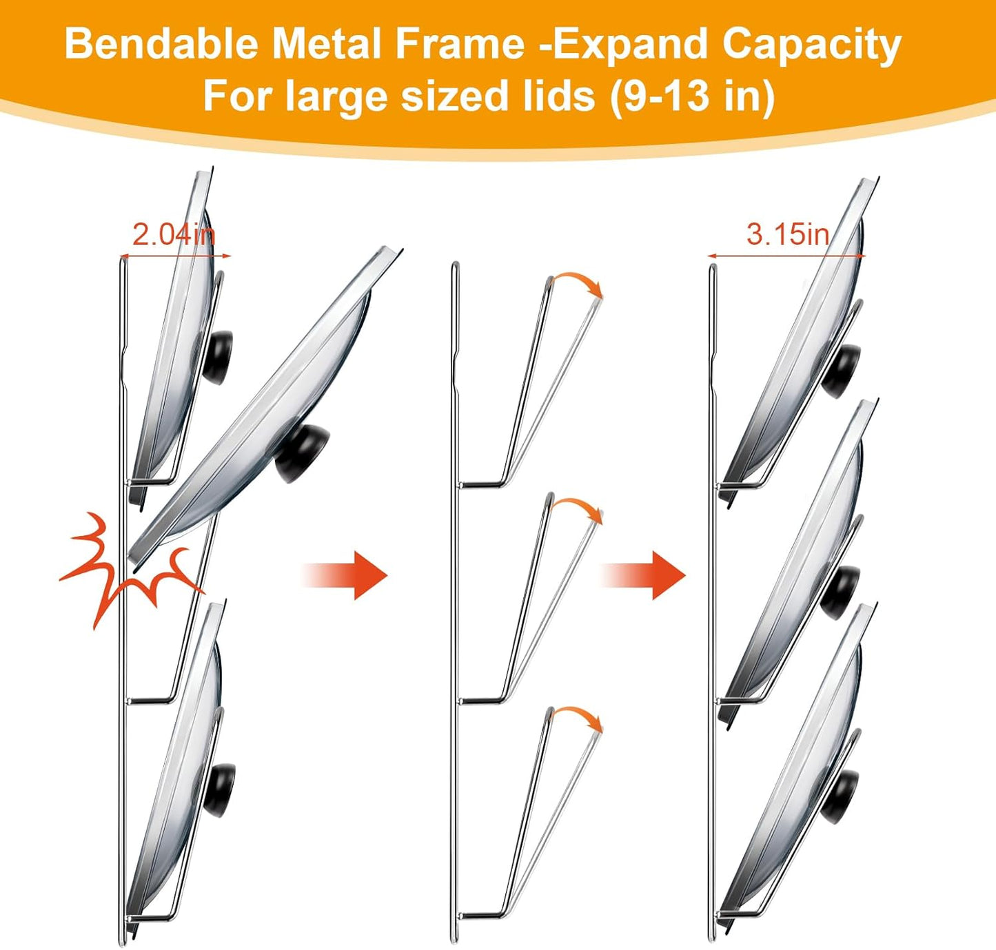 2 Pack Pot-Lid-Organizer, 6-Tier Pots and Pans Lid-Organizer for Cabinet Door/Wall, No Drilling Adhesive Wall/Door Mounted Rustproof Pot-Lid-Holder for Kitchen Organization - silver