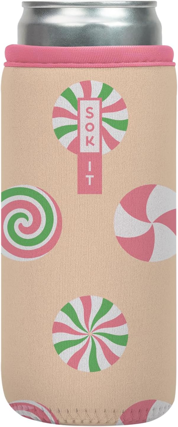 Sok It CanSok Sleeve for Beer & Soda Insulated Neoprene Cover (Candy Lane, 12oz Slim Can Sleeve)