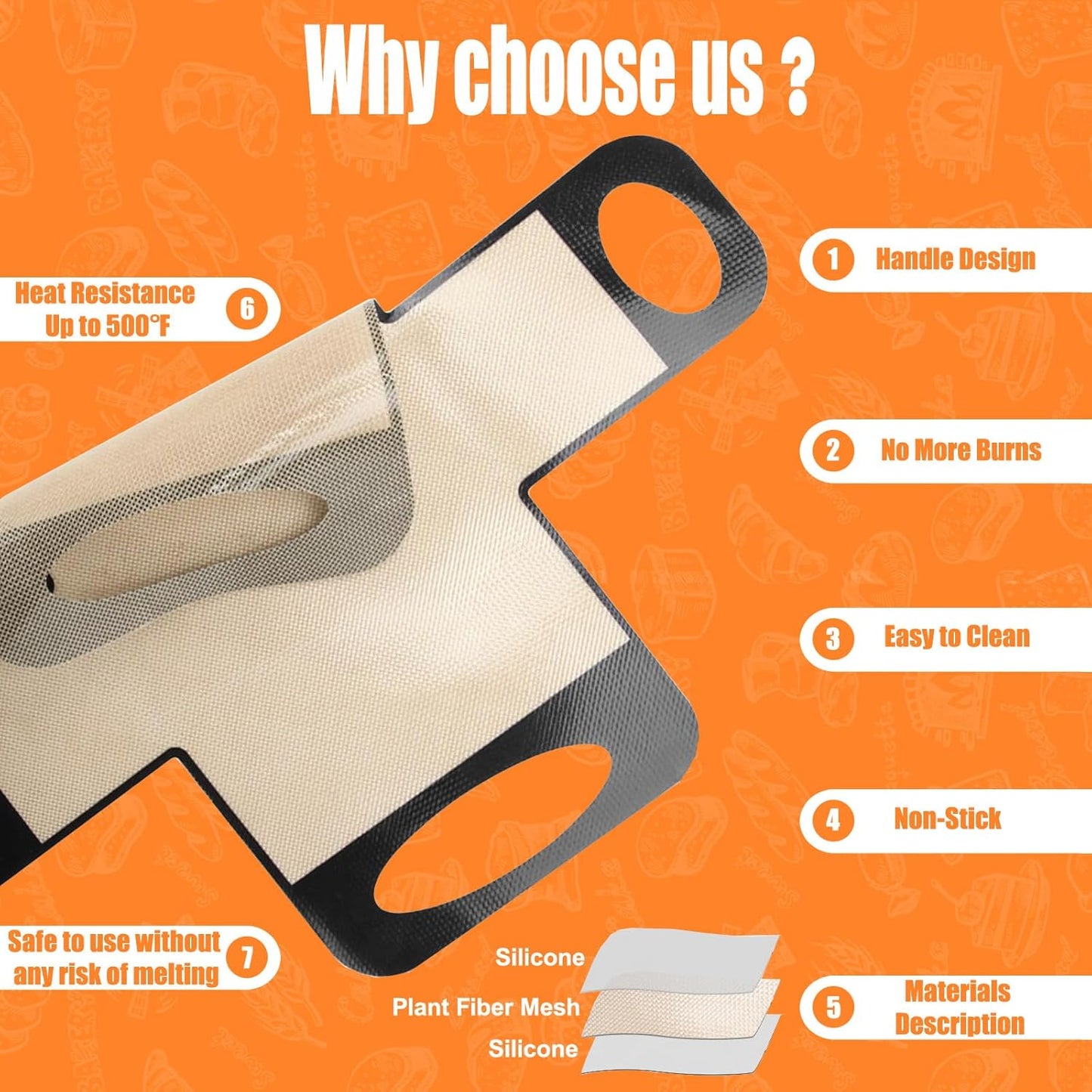 Reusable Silicone Bread Loaf Pan Liner, Food-Grade Silicone Bread Sling, Sourdough Bread Mat, Loaf Pan Lifters, Non-Stick&Easy Clean Dough Transfer Tool, Fits 9x5 or 1.5lb Loaf Pans, Black & Orange