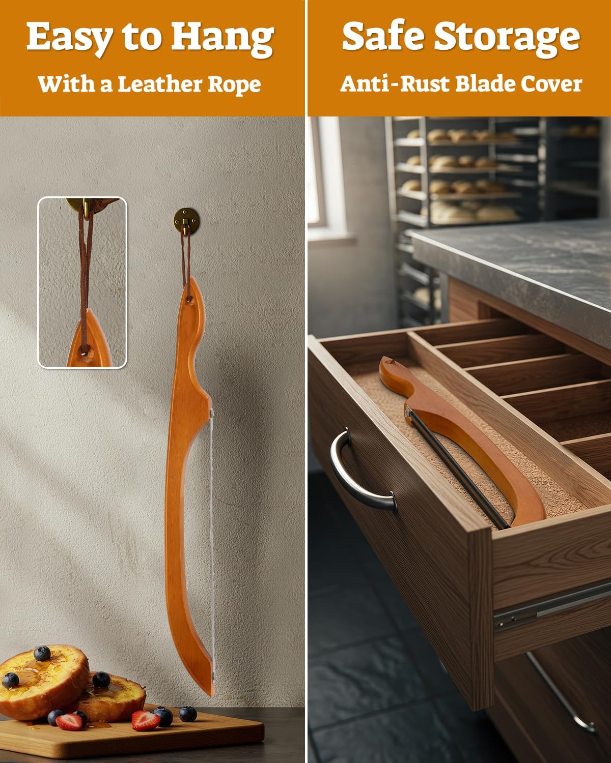 16.5” Bread slicer for Homemade Bread, Serrated Bread Knife for homemade bread with Bow Design, Premium Bread Knife, Bread Slicer, Bread Cutter for Bagels, Baguettes, Light Brown Color