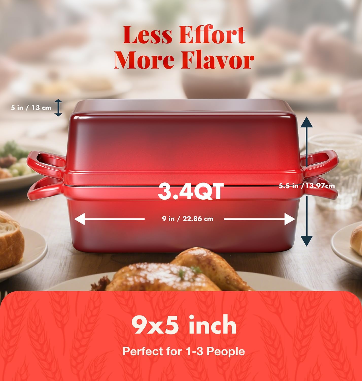 2 IN 1 Cast Iron Bread Loaf Pan with Lid, 3.4QT 9x5 Inch Dutch Oven for Bread Baking, Even Heating Bread Oven, Enameled Bread Pan for Homemade Sourdough Bread Baking & Versatile Cooking, Red
