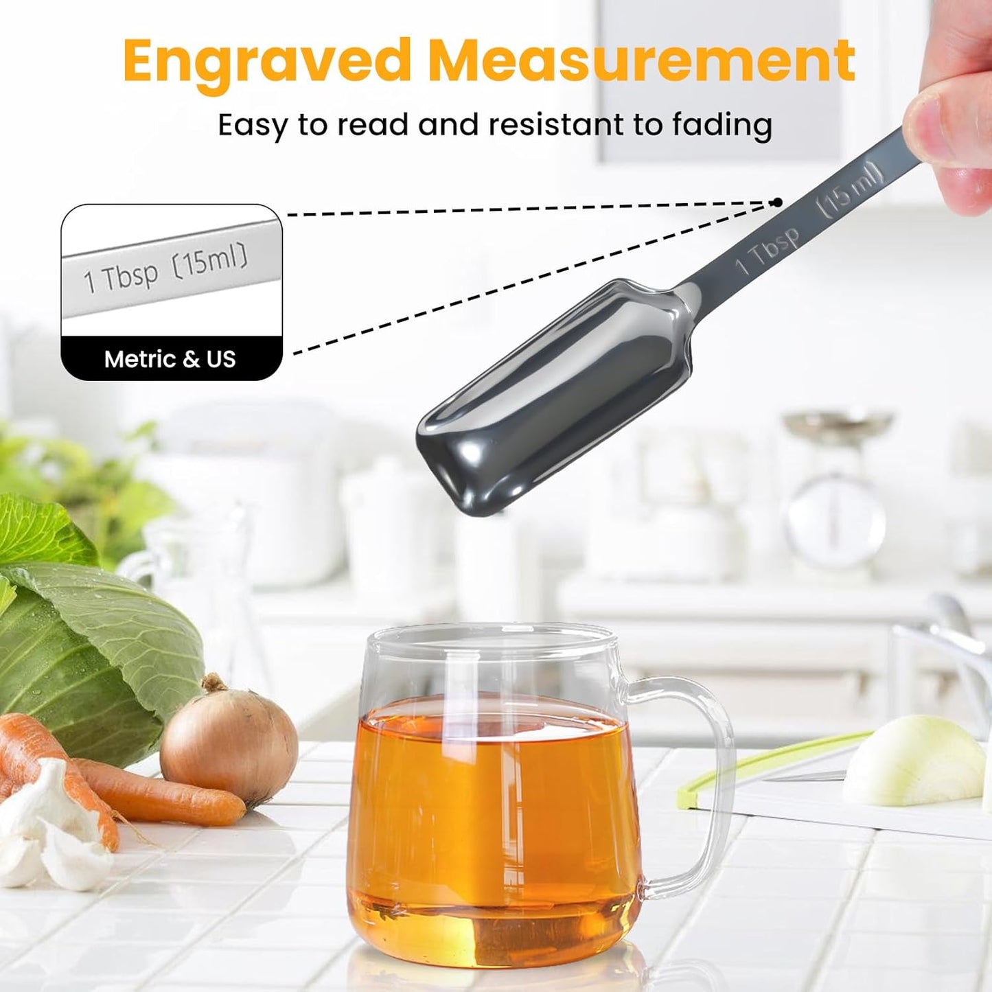 21 Pieces YUNNKEEY Measuring Cups and Spoons Set - Includes 7 Stainless Steel Measuring Cups, 8 Rectangular & 5 Mini Measuring Spoons with Leveler Fits Spice Jars, Ideal for Dry and Liquid Ingredients