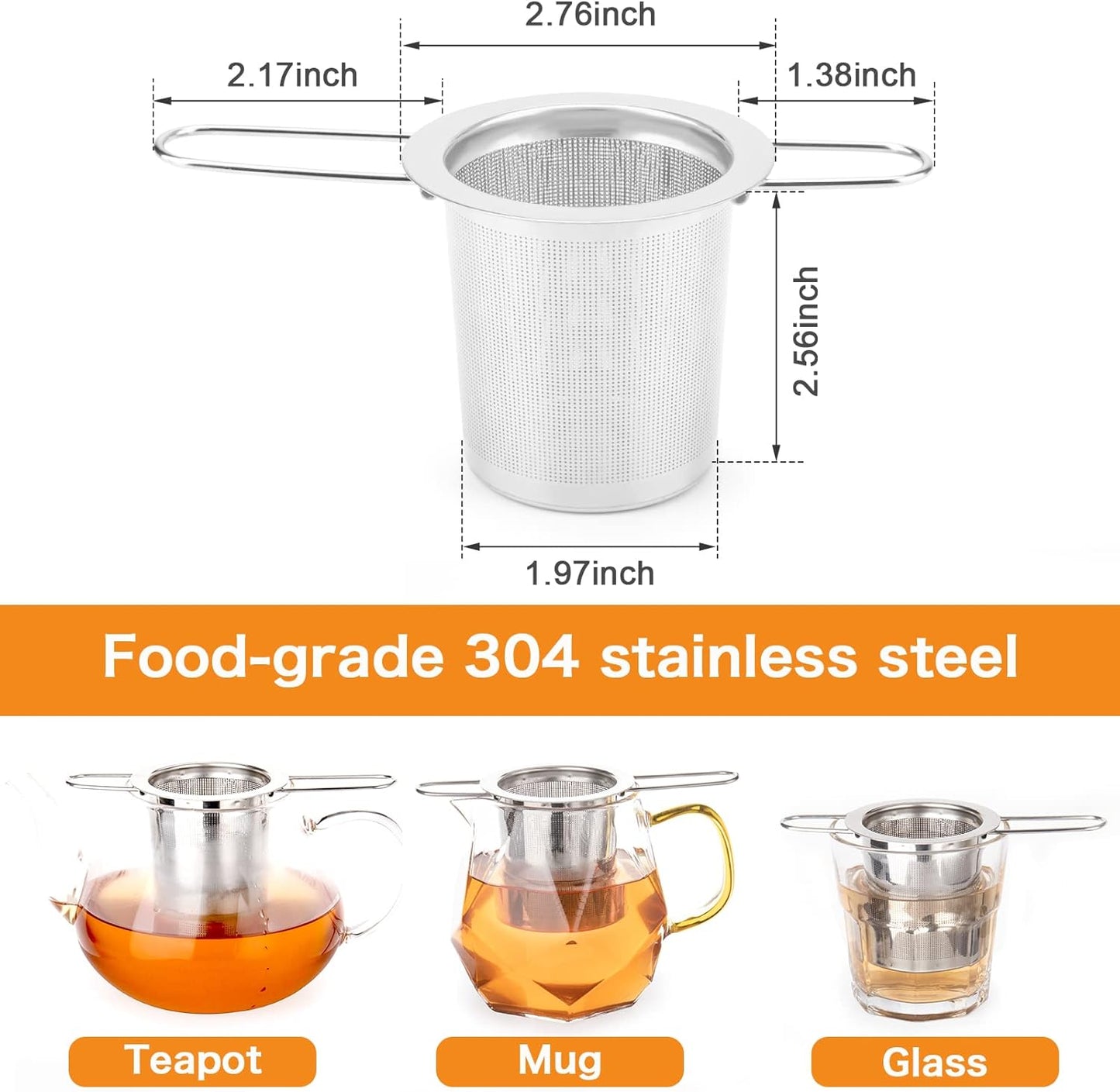 2Pack Tea Strainer, Stainless Steel Tea Infuser Basket Sitting in Mugs, Evmliy Tea Infusers for Loose Tea, Fine Mesh Tea Diffuser Long-Handled Tea Strainers Filters, Tea Steeper for Leaf (2Pack)