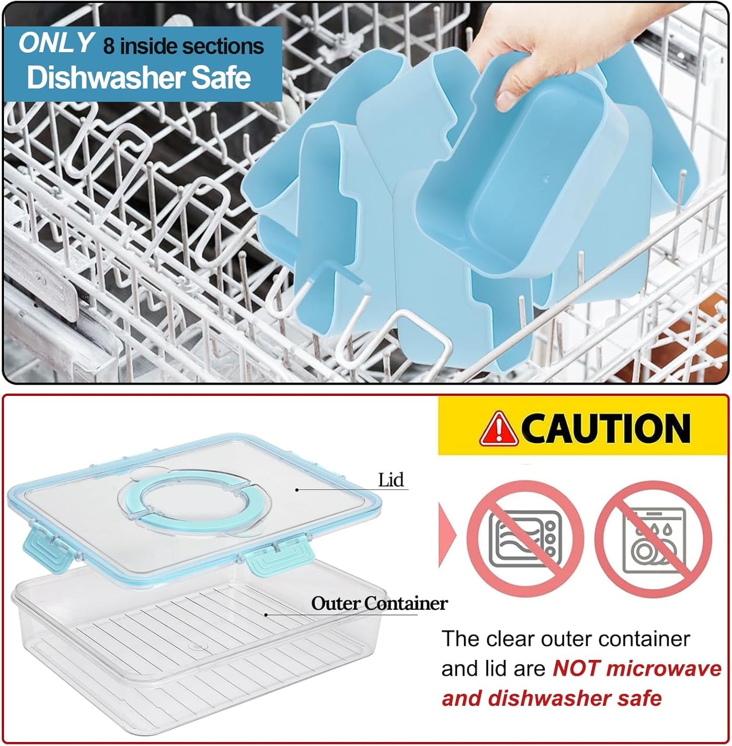 shopwithgreen Divided Serving Tray with Lid and Handle, Portable Snackle Box Charcuterie Container for Party, Veggies, Fruits, Nuts, Candy, Food Tray Platter Snack Box for Entertaining, Picnic, Blue