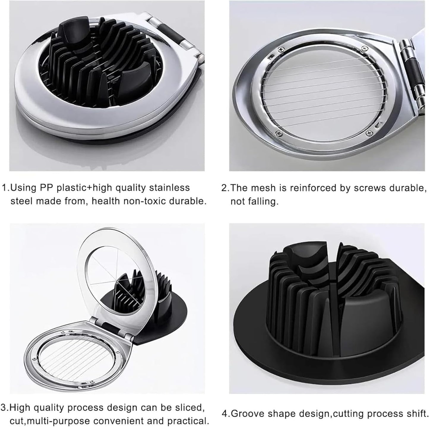 Egg Slicer, BIBURY Egg Slicer for Hard Boiled Eggs, Heavy Duty Egg Cutter for Egg Strawberry Mushroom Soft Fruit, Stainless Steel Wire with 3 Slicing Styles, Easy to Clean