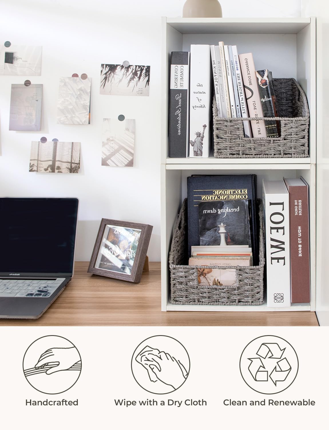 StorageWorks Wicker Baskets for Organizing, Pantry Organizers and Storage, Round Paper Rope Storage Basket for Pantry Shelves, Kitchen Counter, Gray, 2 Pack