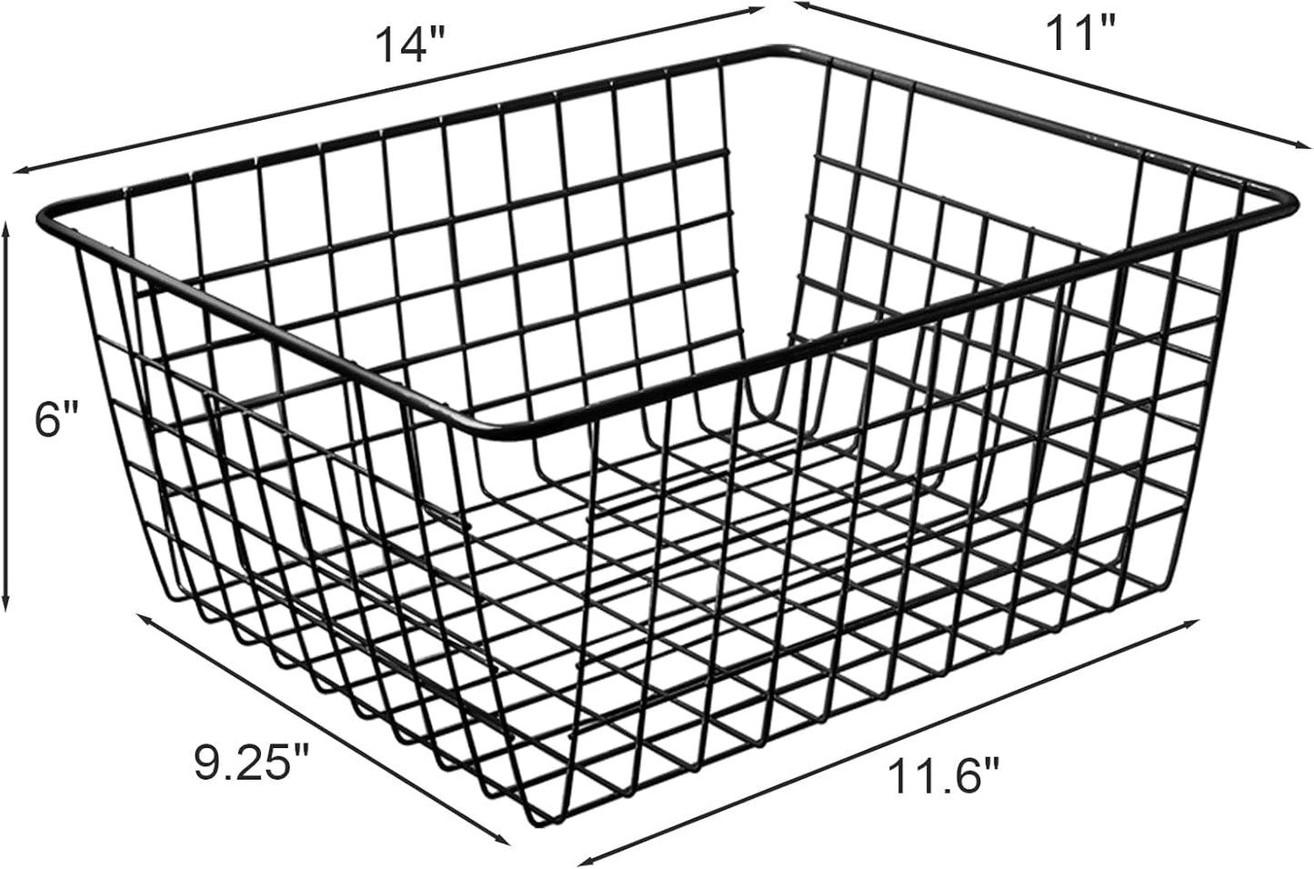 14" Upright Freezer Storage Baskets, Black Wire Storage Bins Large Bakset for Freezer, Pantry, Bathroom Organizing, Set of 2