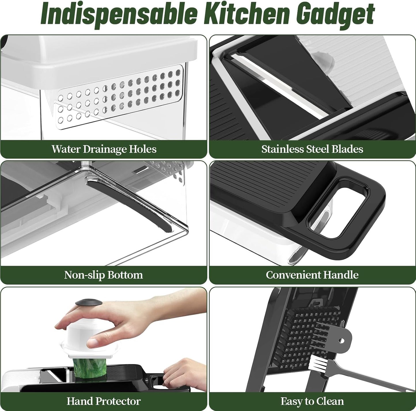 12-in-1 Vegetable Chopper, 7 Blades Veggie Chopper with Container and Lid, Dicer, Slicer, Multifunctional Kitchen Gadgets, Vegetable Cutter with Handle, Onion Cutter(Black/White)