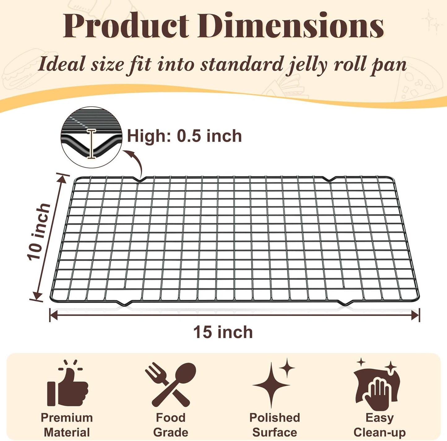 Cooling Racks for Cooking and Baking - 2 PCS 10" x 15" Grid Wire Baking Rack for Oven Cooking, Baking, Grilling, Roasting -Dishwasher Safe Bacon Rack- Fits Jelly Roll Cookie Sheet Pan