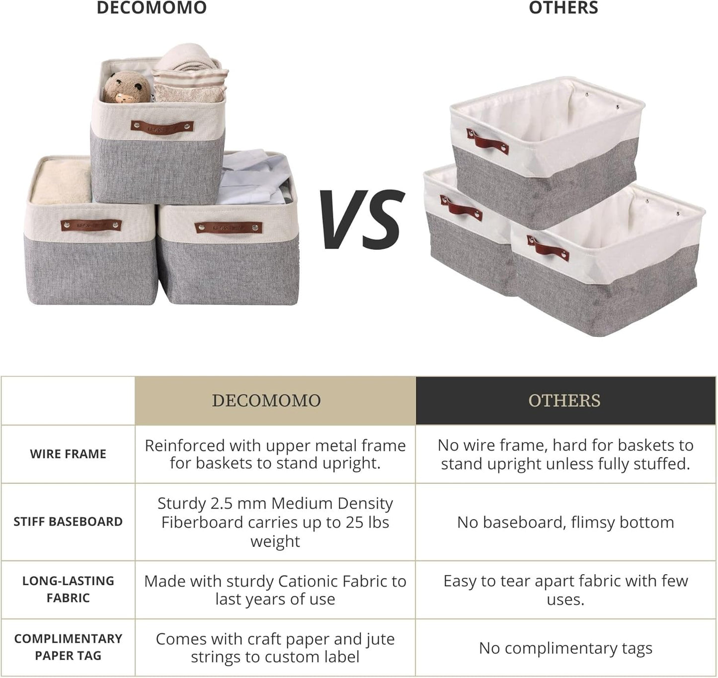 DECOMOMO Storage Baskets for Shelves - Fabric Storage Bins, Linen Closet Organizers and Storage (Grey & White, XL - 4 Pack)