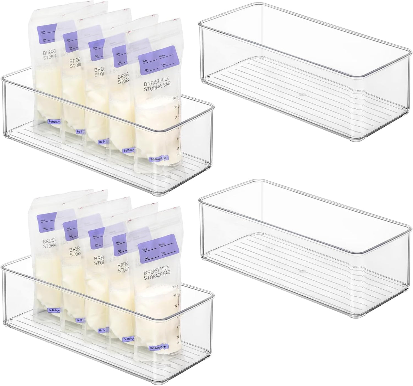 Hudgan 4 PCS Breastmilk Storage Container Set, Space-efficient for Breast Milk Storage in Fridge Freezer, Fits the Lansinoh and Medela bags