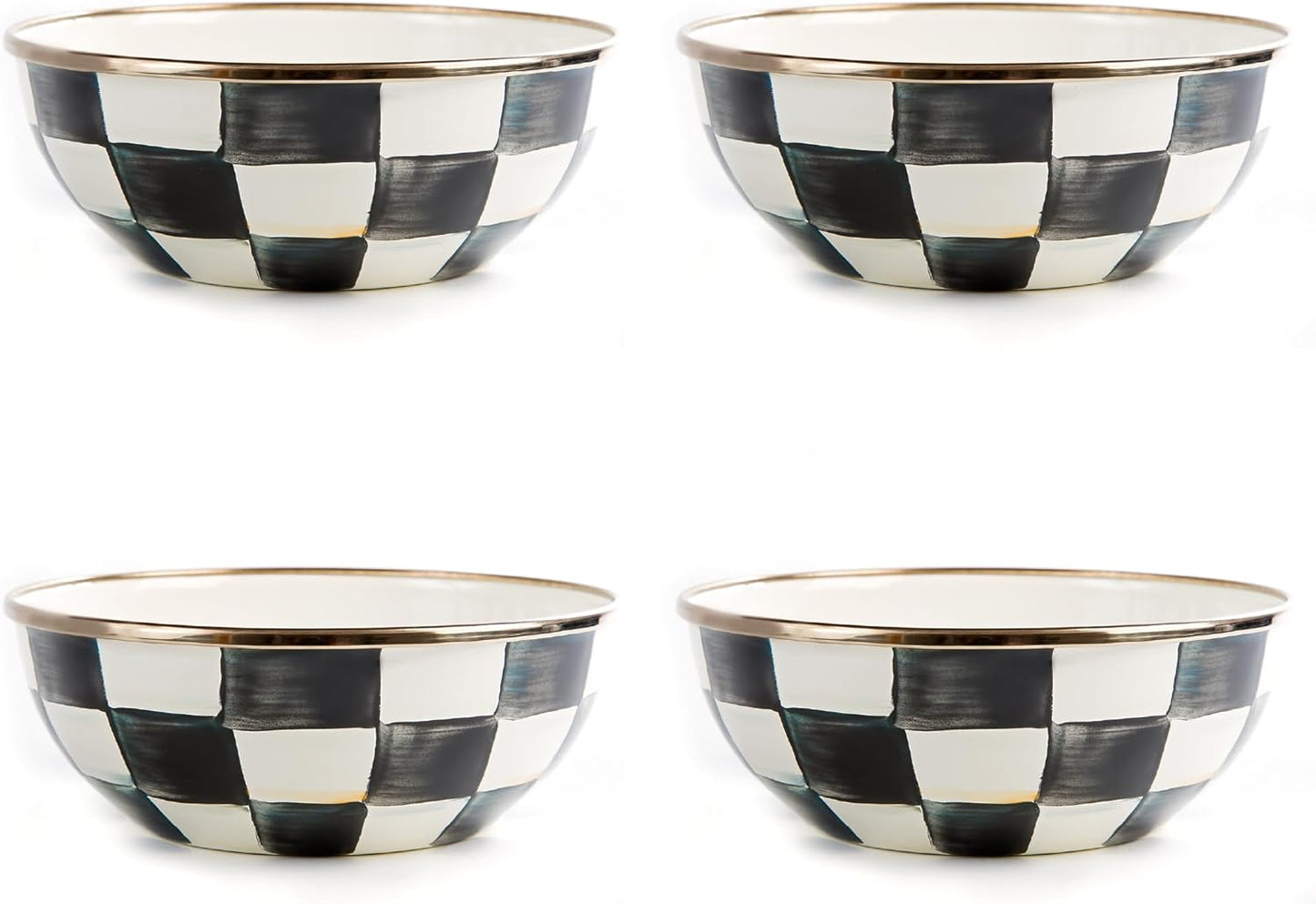 MACKENZIE-CHILDS Enamel Everyday Bowl, Serving Bowl for Entertaining, Extra-Small, Black-and-White Courtly Check, Set of 4