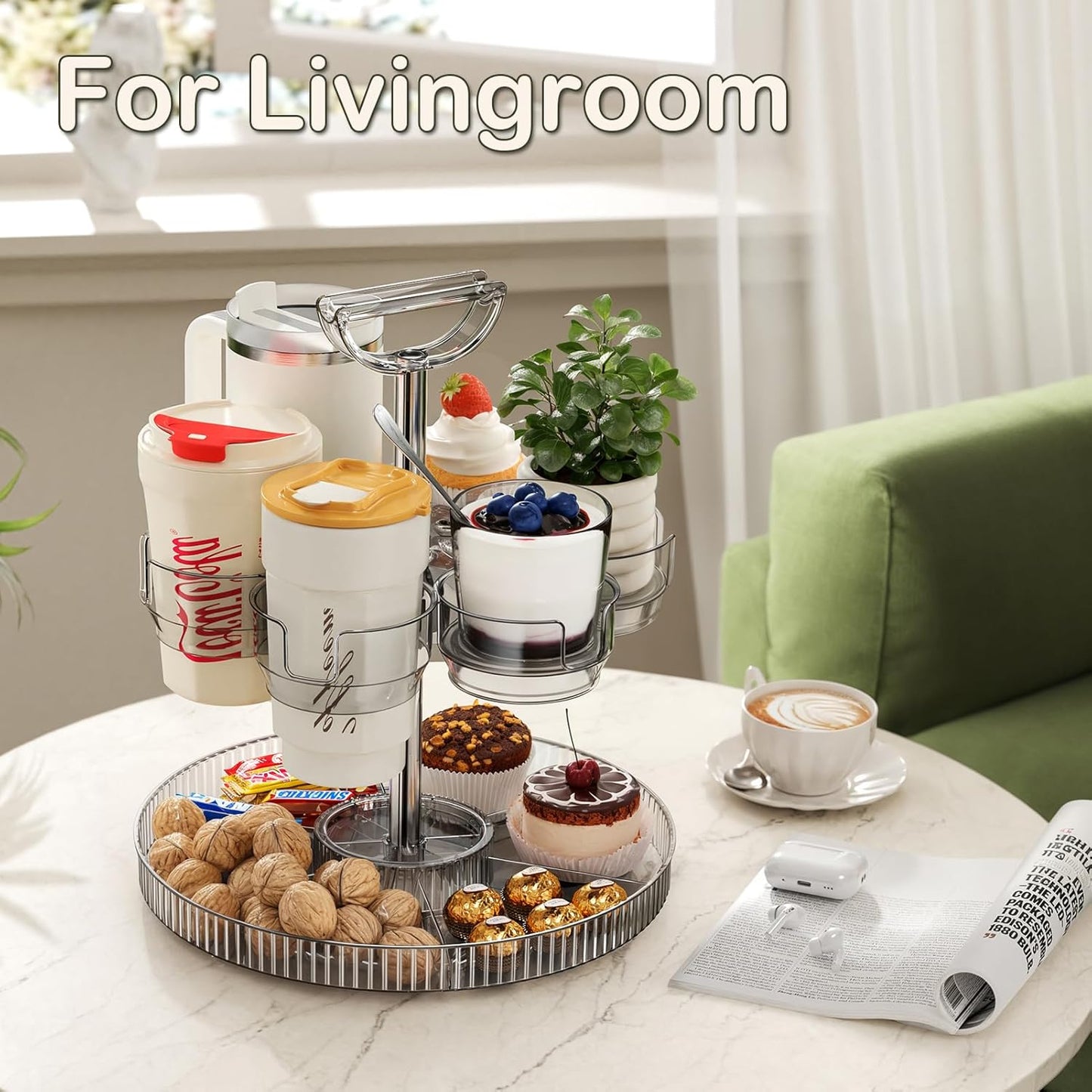 Rotating Stanley Cup Holder, Portable Water Bottle Organizer for 6 Stanley 40 oz & Mug, Adjustable Lazy Susan Organizer for Table Top Cabinet Home Countertop Pantry Shelf Tumbler Lid Organizer