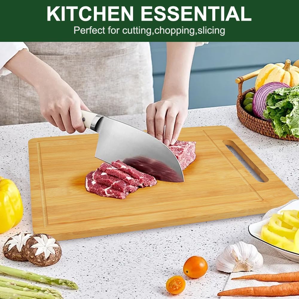 Bamboo Cutting Board, Wooden Cutting Boards for Kitchen, Wood Double Sided Food-Grade Chopping Board for Meat Cheese Vegetable (Medium)