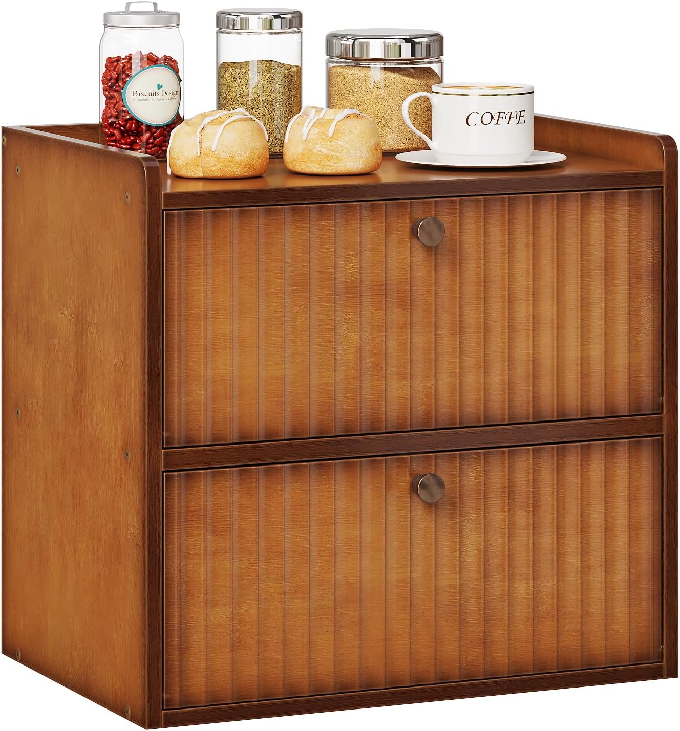 Rustic Bread Box for Kitchen Countertop Bamboo Bread Storage Container Bin Double Layer BreadBox Farmhouse Large Capacity Food Organizer (Brown)