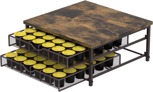 Coffee Pod Holder For Counter, Coffee Pod Drawer for Keurig Pod Storage Drawer Holder, 72 Capacity Pods Storage Organizer for Keurig Pod Storage with Sliding Baskets for Coffee Station, Brown