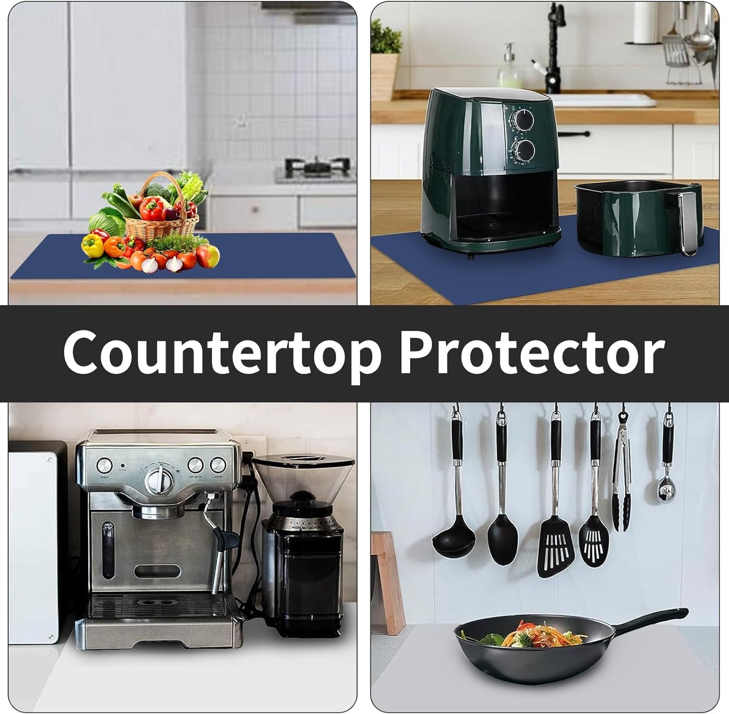 2 MM Super Thick Large Silicone Mat, 47.2"x23.6" Silicone Mats for Kitchen Counter, Non-slip Heat Resistant Mat,Thicken Kitchen Counter Mat, Waterproof Countertop Protector for Craft (Black)