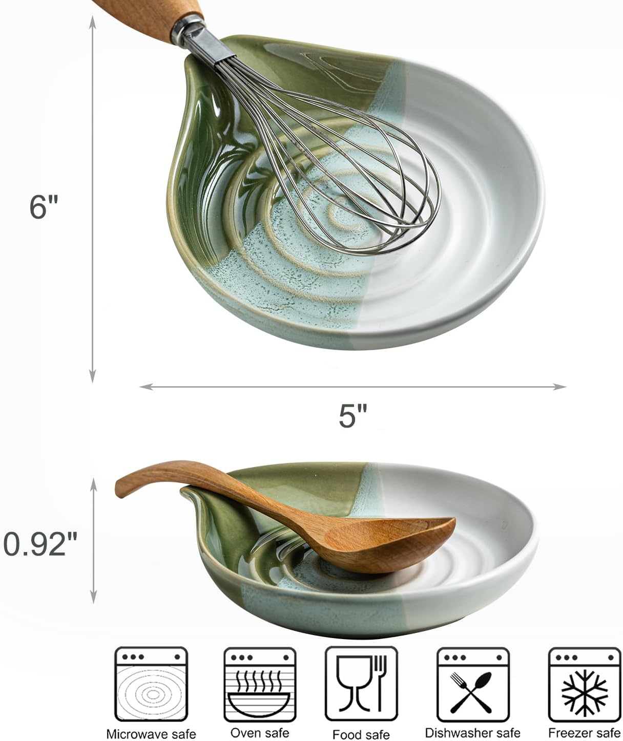 Ceramic Spoon Rest for Kitchen Counter & Stove, Large Spoon Holder for Cooking Utensils, Heat-Resistant, Nonstick, Easy to Clean, Modern Kitchen Decor, Gradient Green