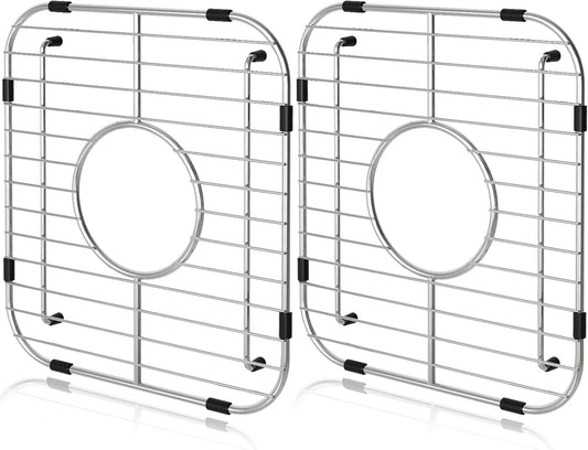Orgneas Sink Protectors for Kitchen Sink, Universal Double Bowl Sink Bottom Grid 13.2"x11.6"x1.25", 304 Premium Stainless Steel Kitchen Sink Protector Grid Sink Grate Rack Centered Drain 2 Packs