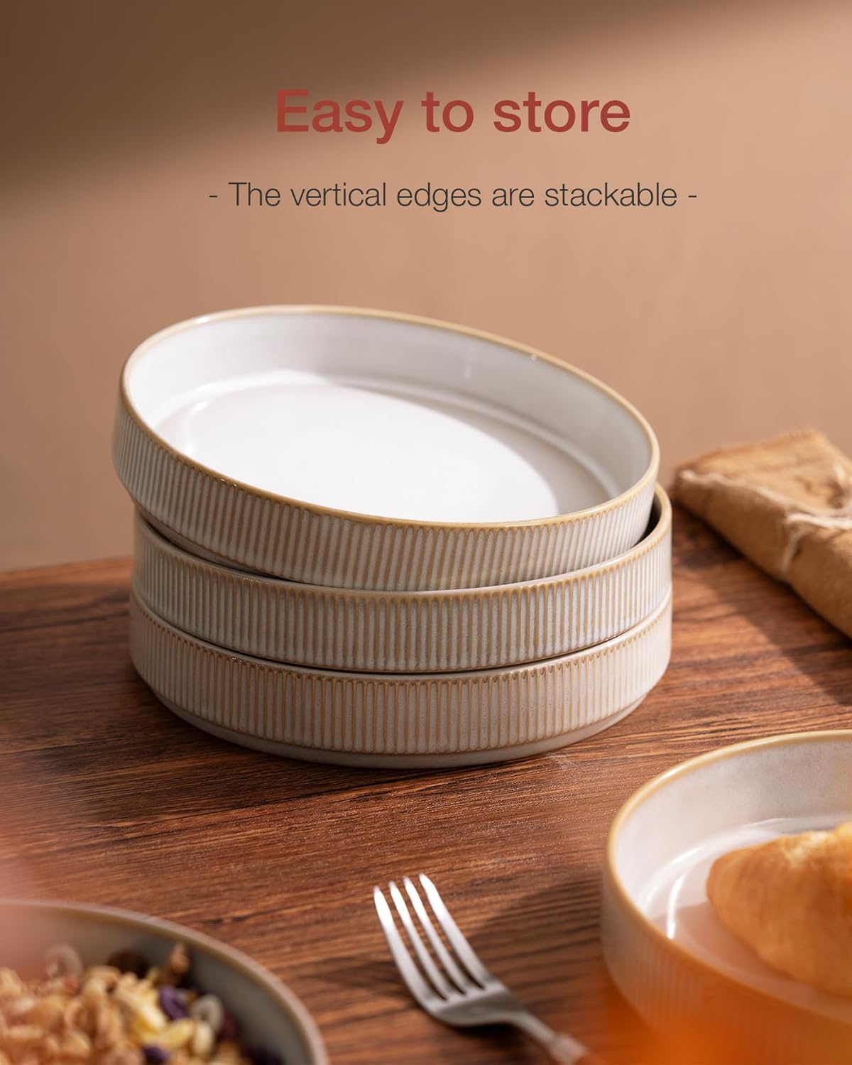 famiware Star 7.5" Pasta Bowls Set, Salad Bowl Set of 4, Double Reactive Glaze, Stackable, Ideal for Your Friend for Housewarming, Festivals, Cappuccino White