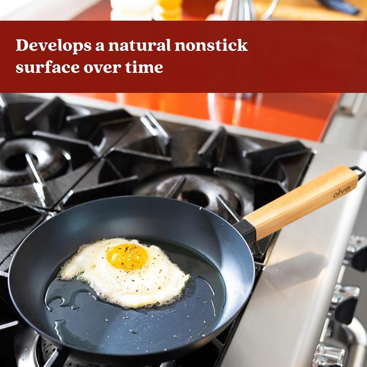 Alva Forest 11" Carbon Steel Frying Pan Pre-Seasoned, Lightweight Chef-Grade Skillet with Stay-Cool Acacia Handle, Natural Nonstick, Induction & All-Stove Compatible – Professional Restaurant Quality