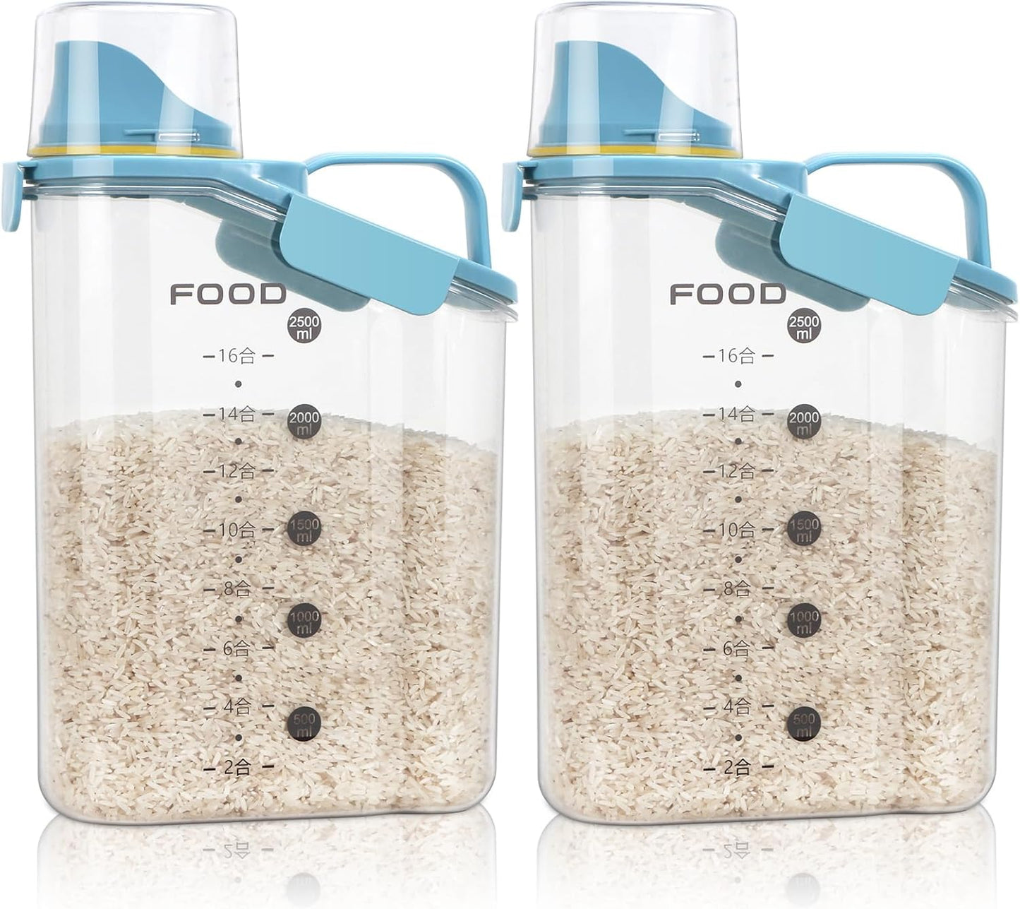 Rice Storage Container, Cereal Containers Storage, Dry Food Airtight Dispenser BPA Free, Clear Plastic Kitchen and Pantry Organization Bin (2, Blue, 3Qt)