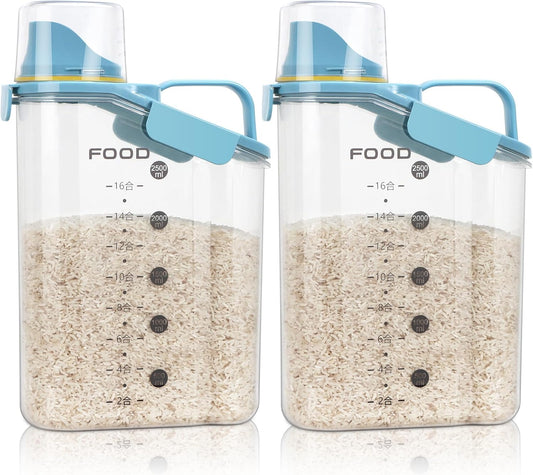 Rice Storage Container, Cereal Containers Storage, Dry Food Airtight Dispenser BPA Free, Clear Plastic Kitchen and Pantry Organization Bin (2, Blue, 3Qt)