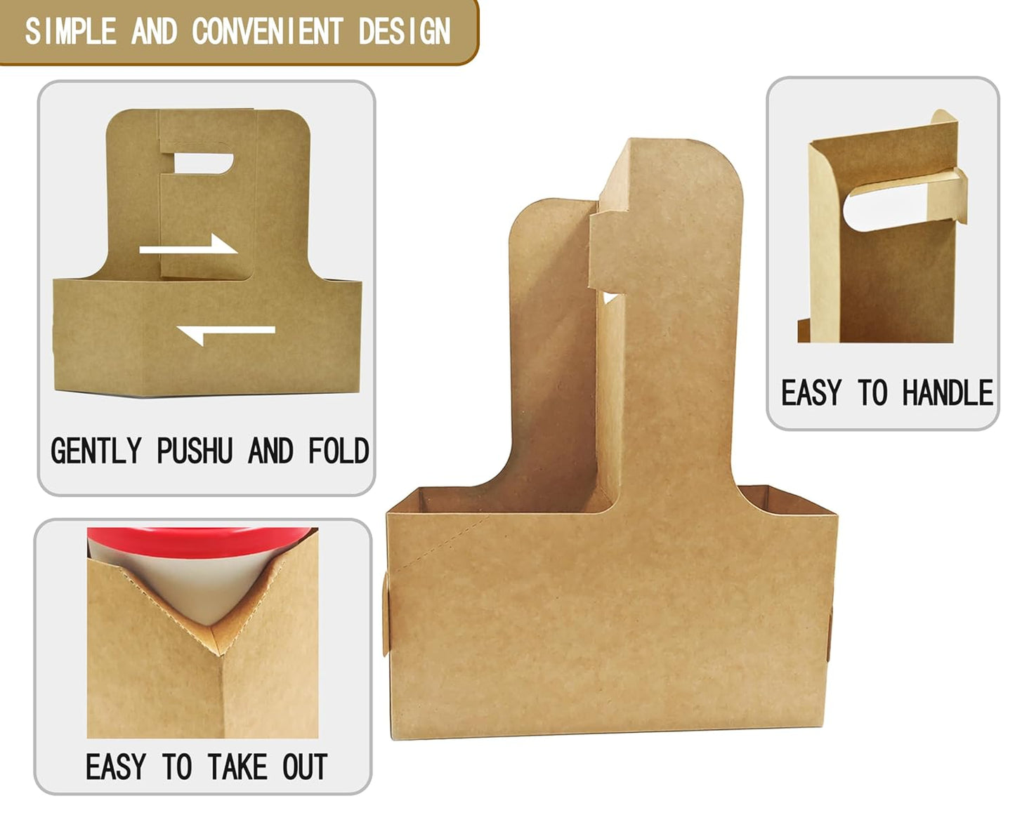 2 Cup Disposable Drink Carrier with Handle, 25 Pack Disposable Kraft Paperboard Drink Carrier for Hot Cold Drinks, Take Out Cup Carriers to Go Drinks Cup Holder Food Delivery