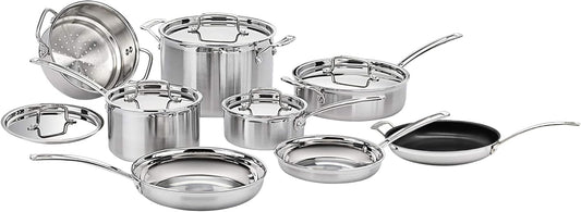 Cuisinart 13 Piece Cookware Set, MultiClad Pro Triple Ply, Silver, MCP-13N