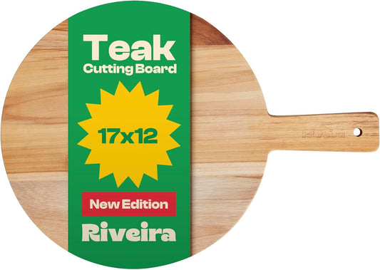 Riveira Teak Wood Cutting Board – Gourmet Teak Grandeur: 17 x 12 Wooden Cutting Board – Natural Wooden Cutting Boards For Kitchen Decorative – Innovative Juice Grooves Teak Wooden Chopping Board