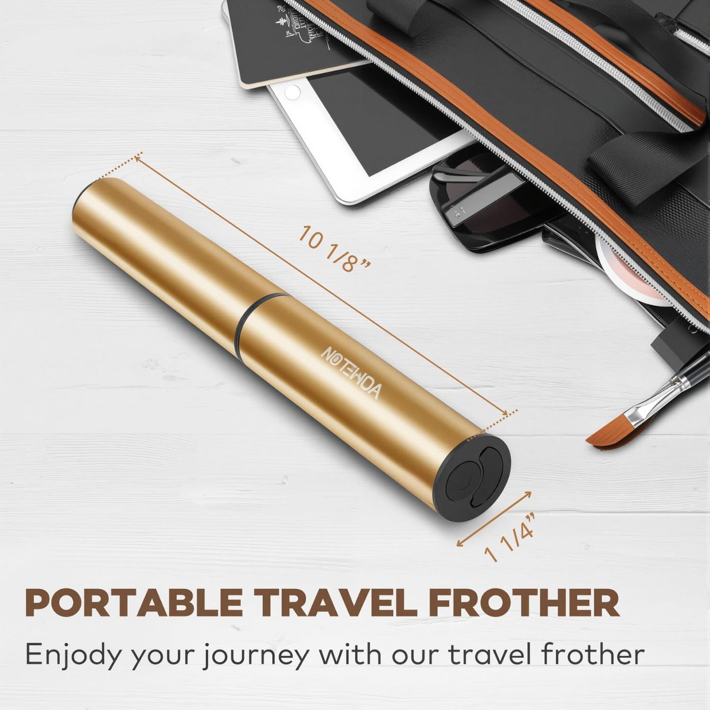 Rechargeable Electric Milk Frother Handheld,2-Speed Travel Frother with Tube Case, Milk Foamer Coffee Frother for Latte, Cappuccino, Drink Mixer with 2 Stainless Whisks and Charger Golden