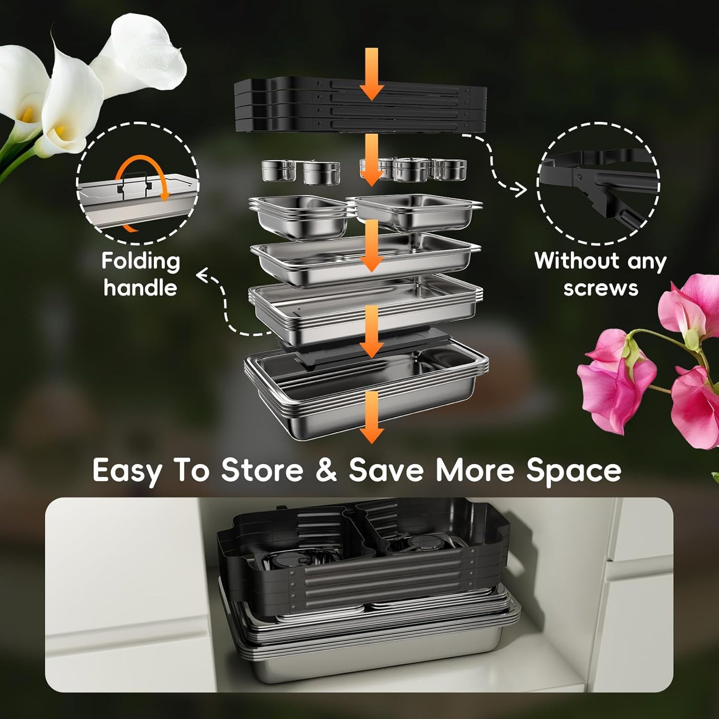 sifer 9Qt 4Pack [Multi-Size] Chafing Dish for Buffet | 80% Faster Screwless Assembly & Stackable Design for Wedding/Home/Christmas Buffets, Black