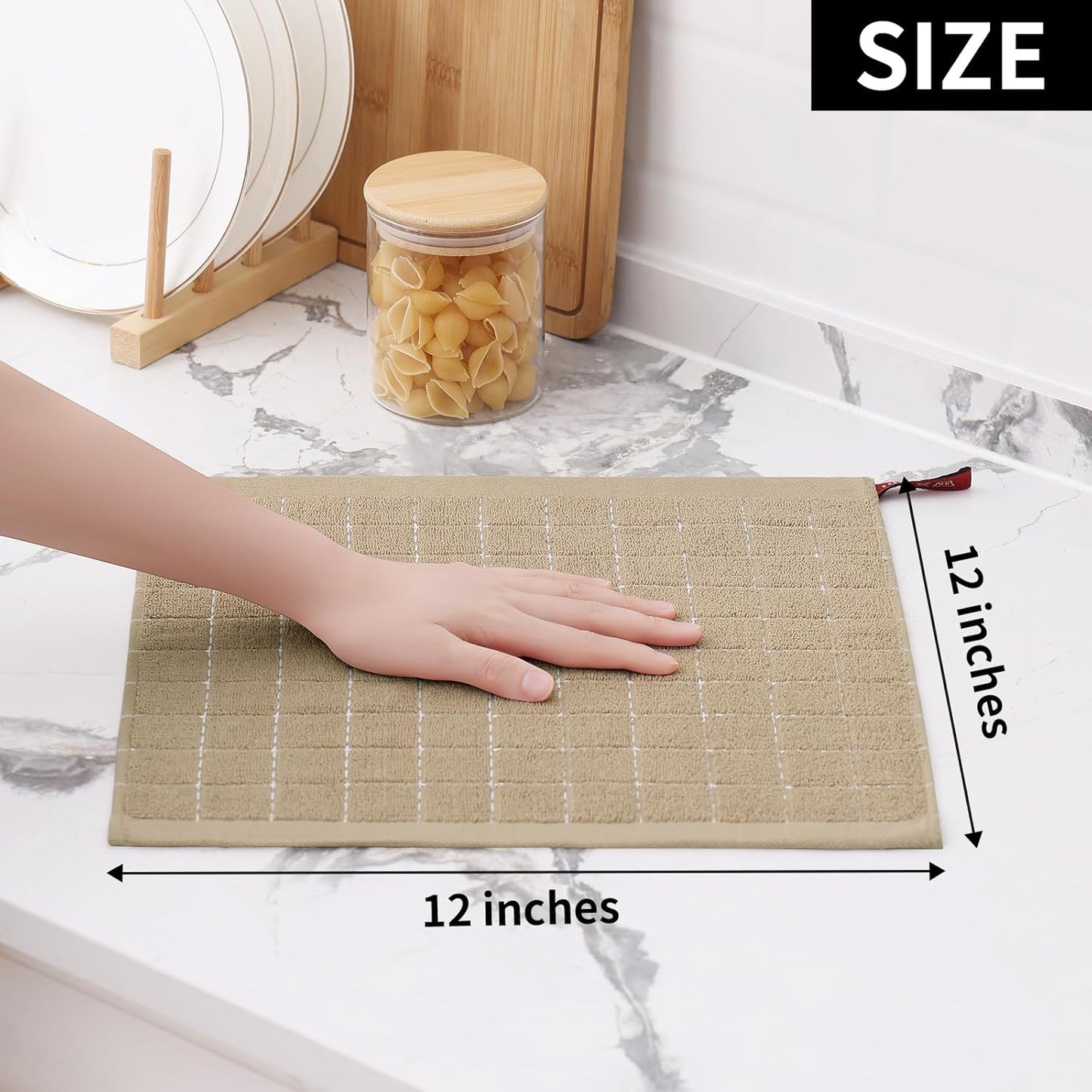 Homaxy 100% Cotton Terry Kitchen Dish Cloths, Ultra Soft and Absorbent Dish Towels for Kitchen, Perfect for Drying and Washing Dishes, 6 Pack, 12 x 12 Inches, Tan