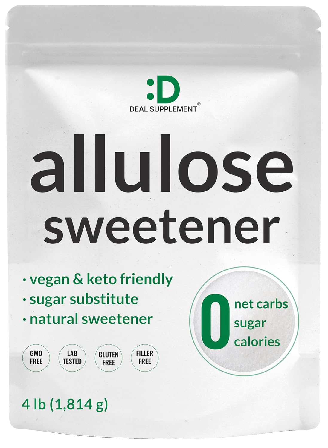 Allulose Sweetener 4 Pounds – Natural Sugar Substitutes, No Aftertaste – Keto Friendly, Vegan, Zero Net Carb, Zero Calorie – Great for Cooking & Baking