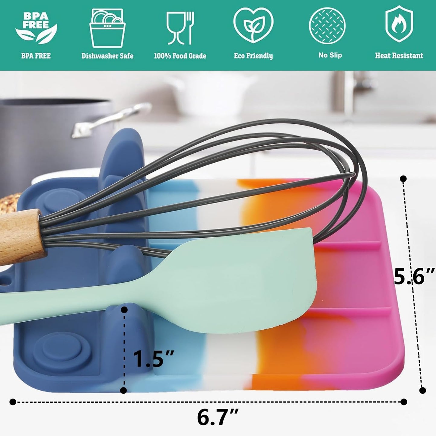 Spoon Rest, Silicone Spoon Holder for Stove Top with Drip Pad Suitable for Multiple Kitchen Gadgets, 3-Groove Upgraded Utensil Rest for Kitchen Counter, Heat-Resistant Dishwasher Safe, Macaron Color