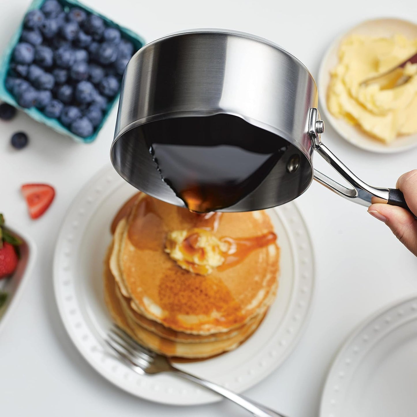 KitchenAid 71018 Stainless Steel Saucepan with Pour Spouts, 1 Quart - Brushed Stainless Steel