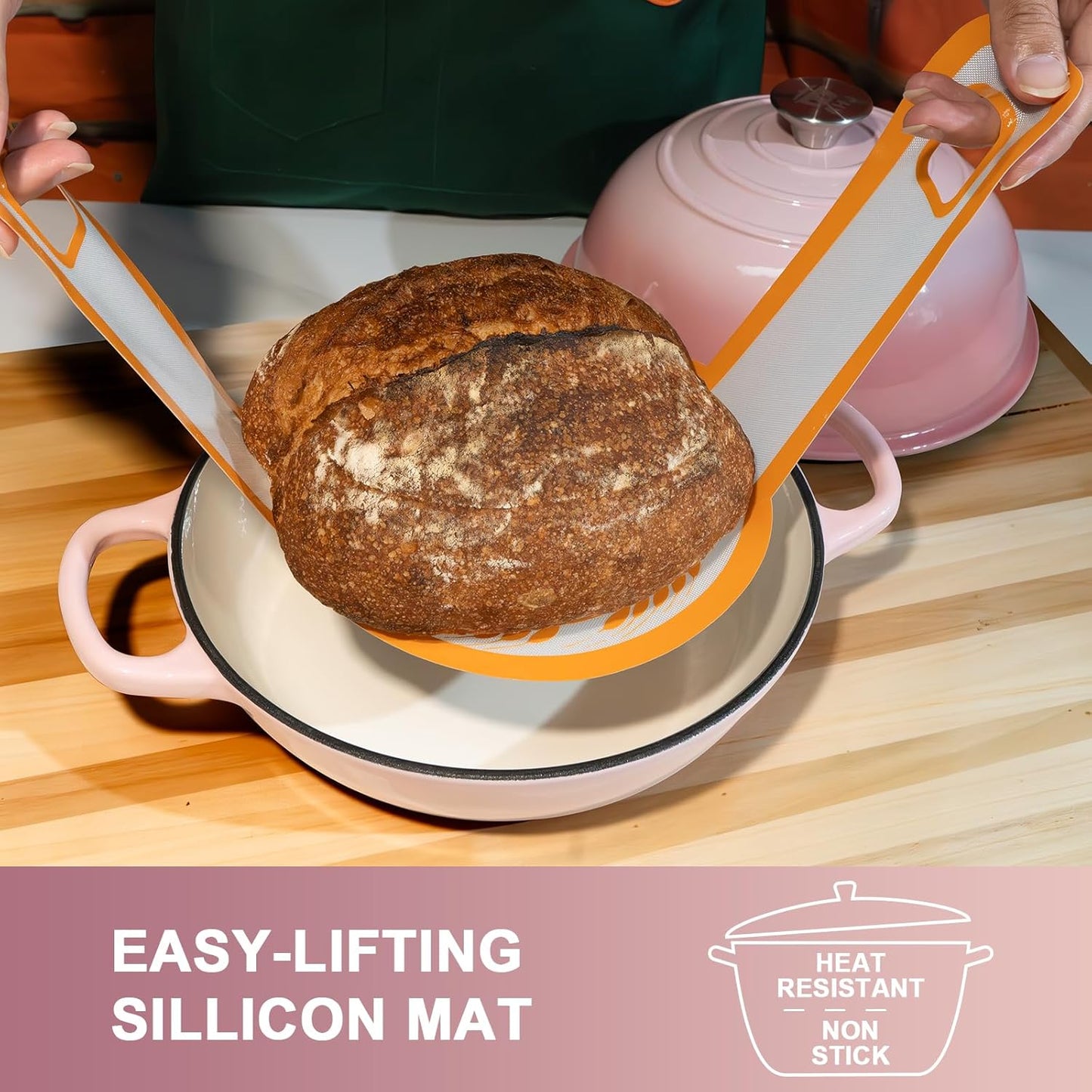 AHJ 6QT Dutch Oven For Bread Baking, Enameled Cast Iron Dutch Oven Pot with Lid, Multi-Functional Bread pan, Sourdough Baking Supplies with Proofing Basket, Cast Iron Bread Oven, Silicone Sling & Gloves.