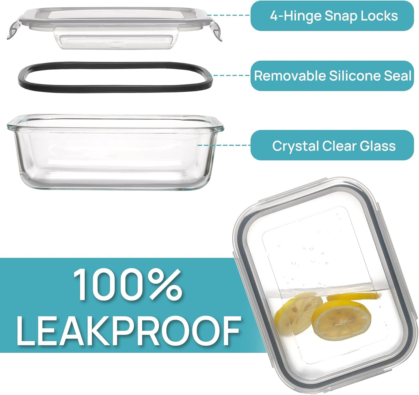 Vtopmart 10-Pack 22oz Glass Storage Containers with Snap Airtight Lids, Safe for Microwave, Oven, Freezer, and Dishwasher