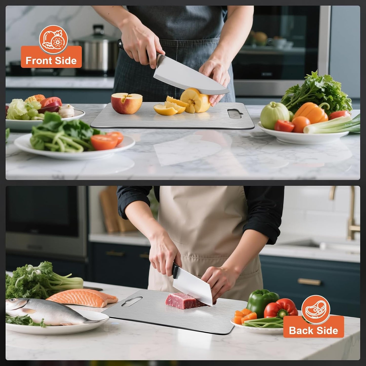Titanium Cutting Boards For Kitchen, Double-Sided Food-Grade Kitchen Stainless Cutting Board, Non-Toxic & Non-Slip, Dishwasher Safe, Ideal For Indoor, Outdoor, Camping & Bbq Parties, S 11.5" * 8"