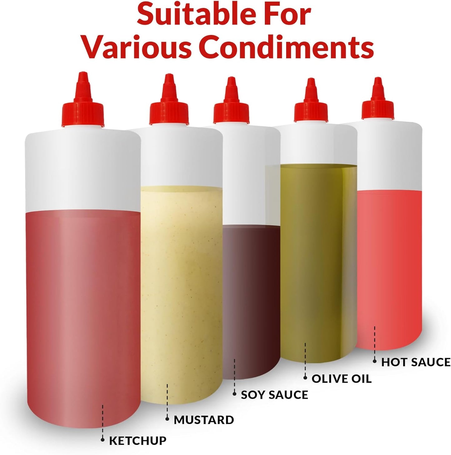 Reli. Plastic Squeeze Bottles, 32 oz. | 4 Pack | Condiment Squeeze Bottles for Sauces | Clear w/Red Twist Cap | 32 Ounce Hot Sauce, Ketchup | Condiments, Olive Oil, Liquids