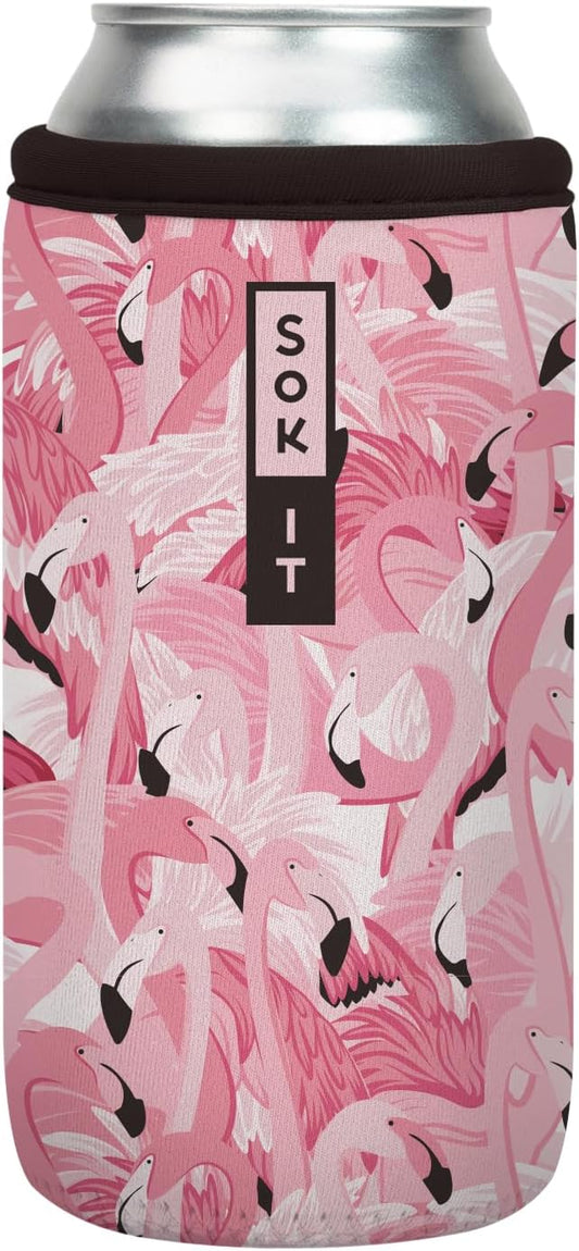 Sok It CanSok Sleeve for Beer & Soda Insulated Neoprene Cover (Flamingo Dance, 16oz Can Sleeve)