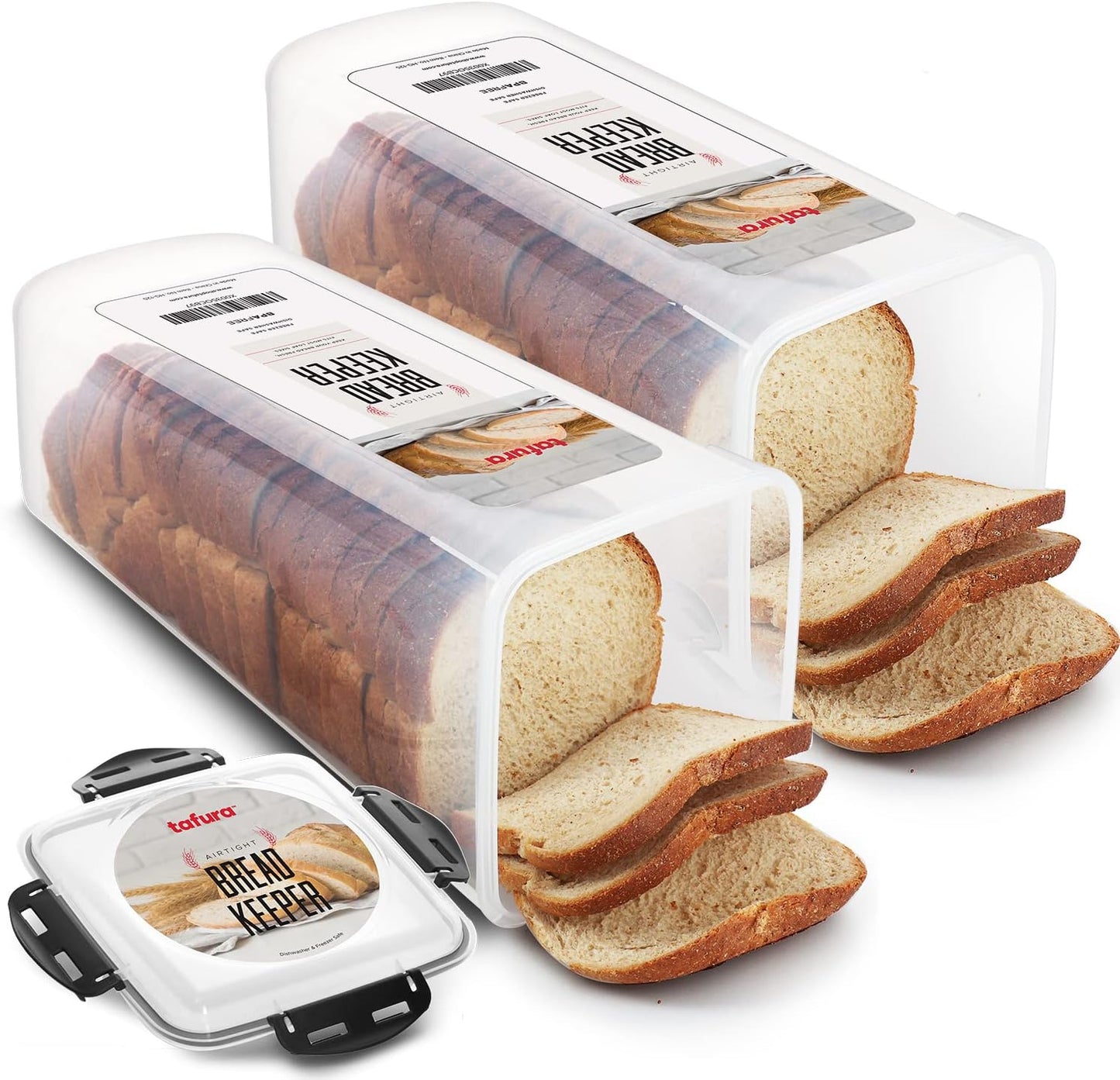 Tafura Bread Container - 2 Pack 5 Liter BPA Free Plastic Bread Box - Container/Holder for Homemade Loaves and Baked Goods with Black Airtight Lid