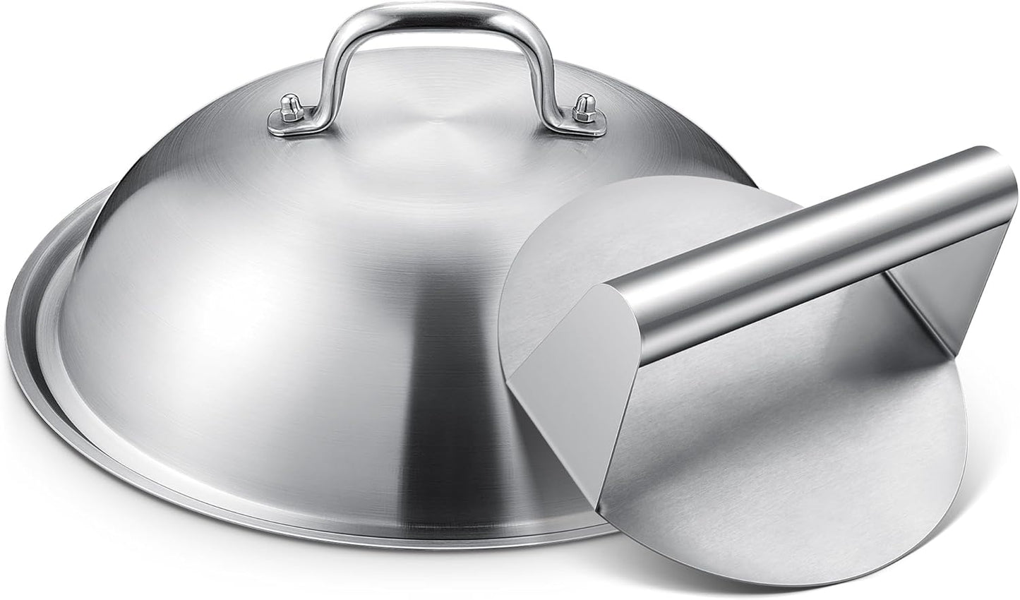 homenote Griddle Accessories for Blackstone, Commercial Grade 12 Inch Heavy Duty Melting Dome with Round Stainless Steel Smash Burger Press Perfect for Flat Top Hibachi Grill Outdoor Indoor