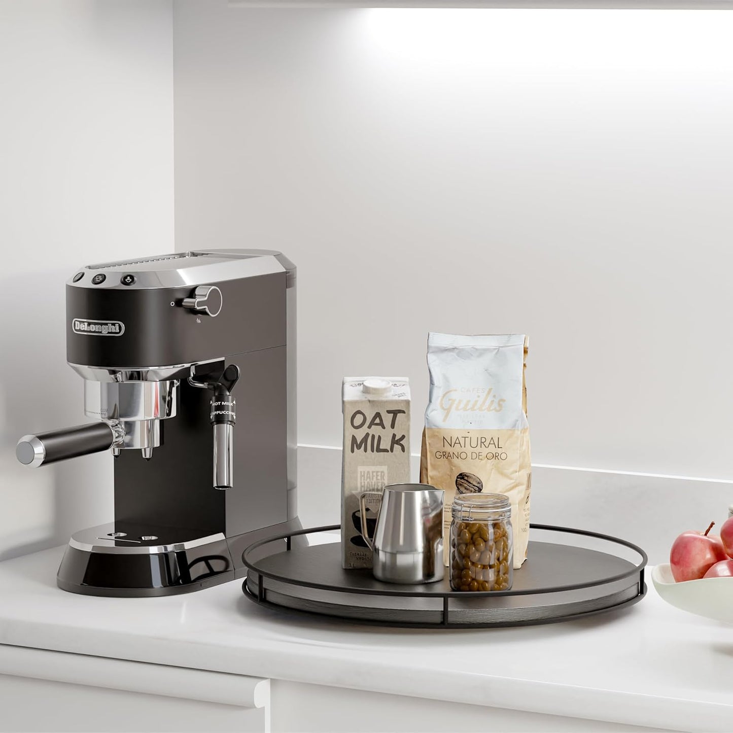 16" Acacia Wood Lazy Susan Turntable with Metal Frame - Large Black Lazy Susans Organizer Countertop Storage - Wooden Serving Tray for Charcuterie Cheese Board - Kitchen Counter Rotating