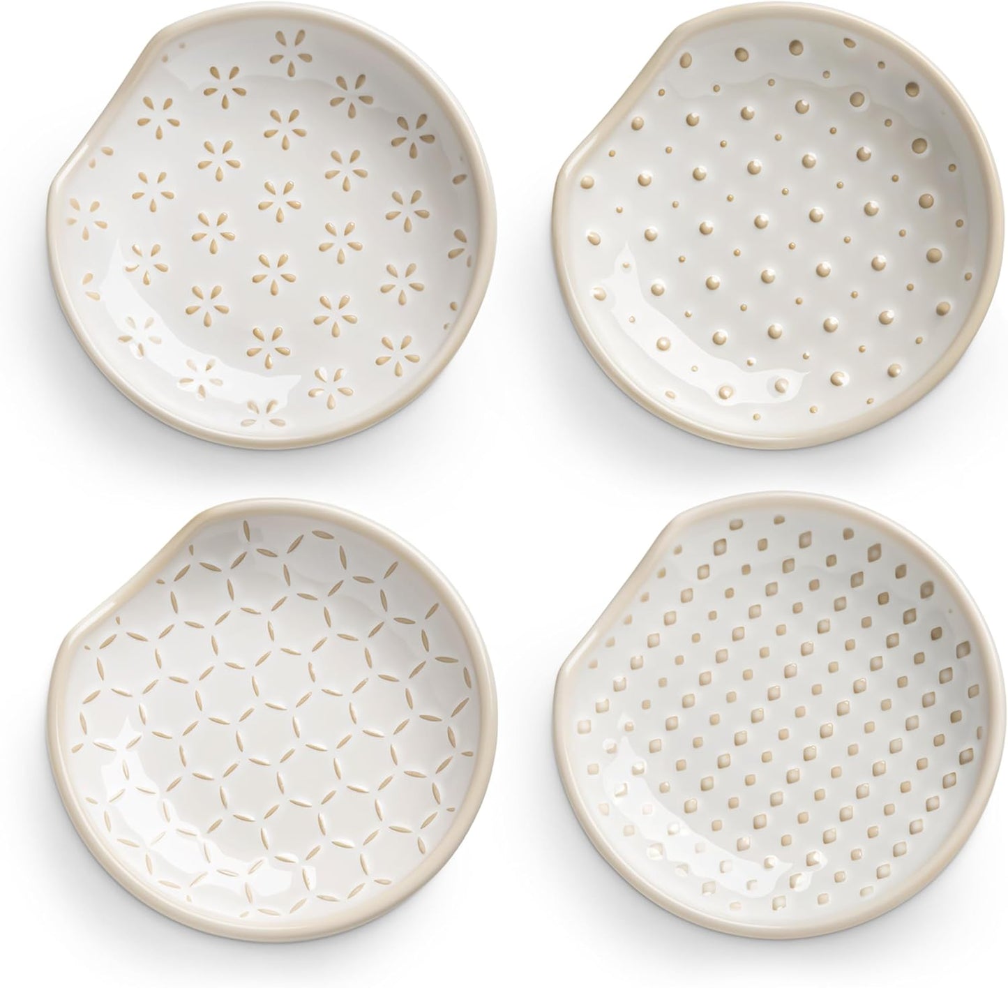 MALACASA 4 Pack Ceramic Spoon Rests for Stove Top, 4.8 inch Cooking Spoon Holder for kitchen counter, Heat-Resistant Utensil Rest, Ladle Holder Dishwasher Safe - 05, Series LYDIA