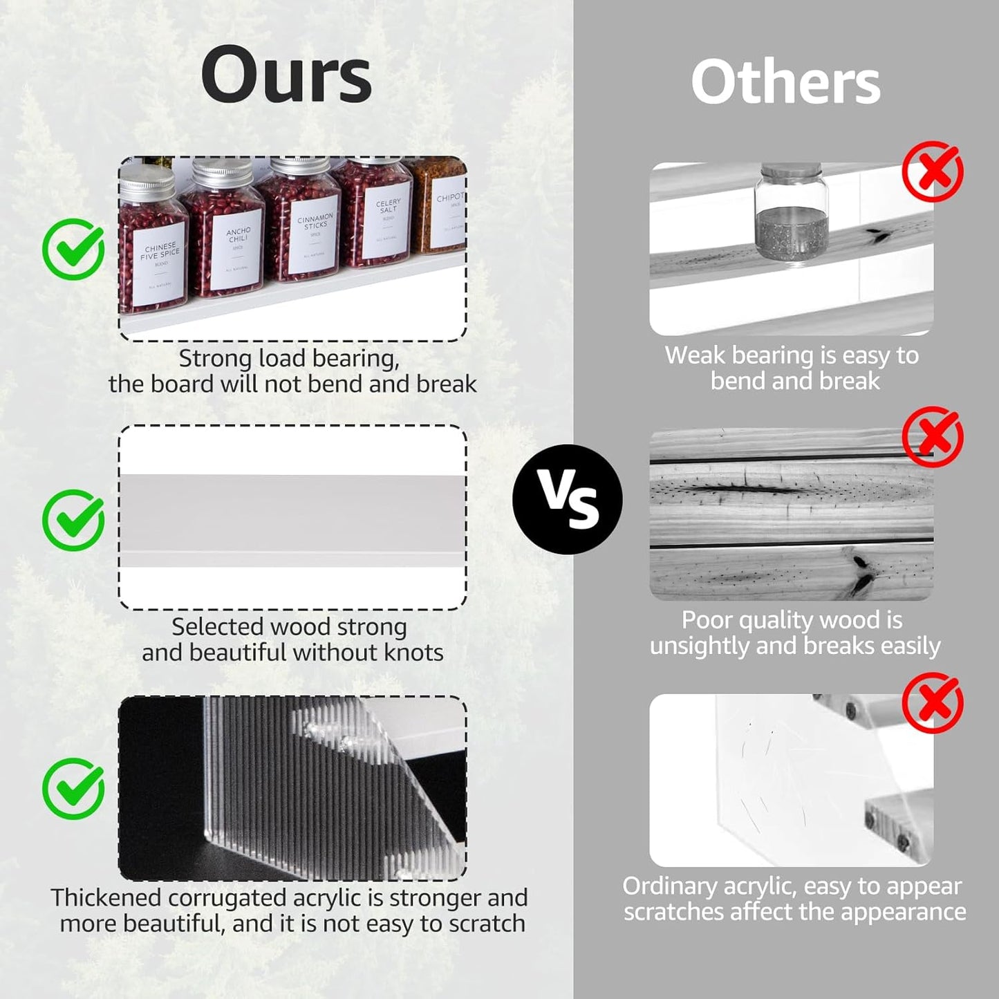 nianfeng Tiered Spice Rack, 4-Tier Spice Pantry Kitchen Cabinet Organizer, 12-Inch, Natural Wood Acrylic Stair Riser Stand, Countertop Seasoning Shelf (White)