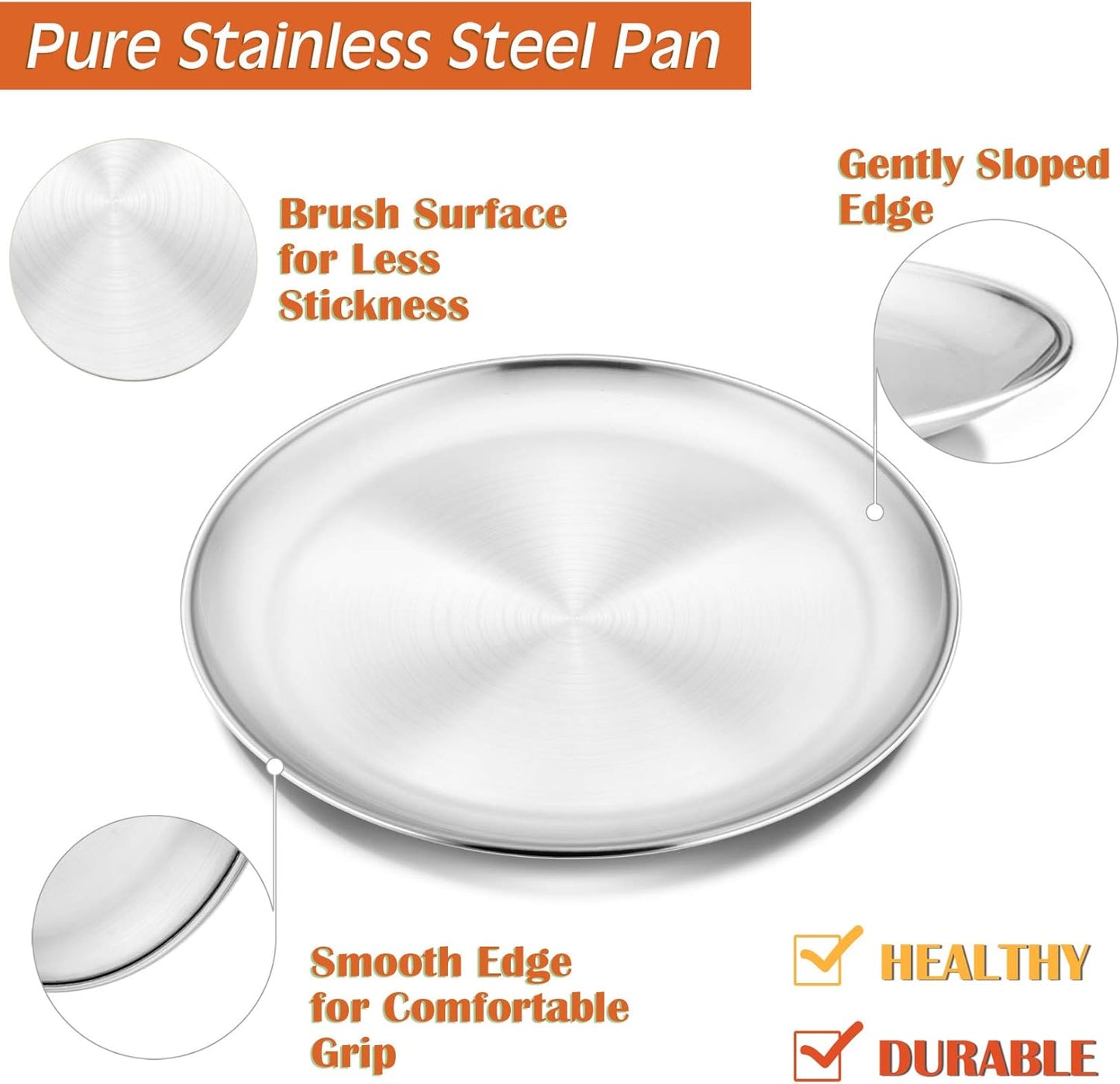 P&P CHEF 12 Inch Pizza Pan, 3 Pieces Stainless Steel Round Pizza Tray Dish Plate For Oven Baking Roasting, Healthy & Heavy Duty, Rust Free & Dishwasher Safe -Silver