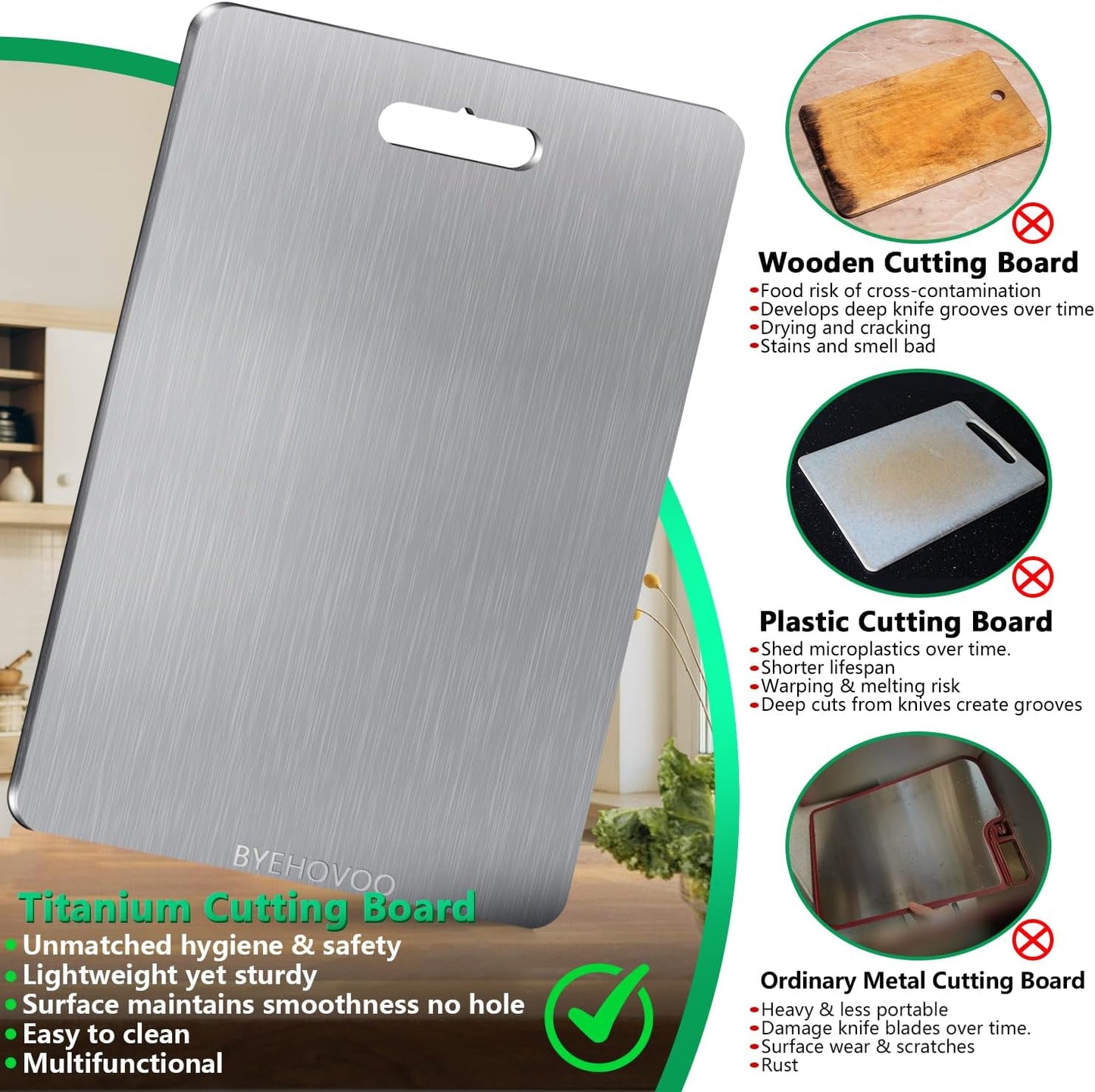 Titanium Cutting Boards for Kitchen [Set of 3], Double Sided Pure Titanium Cutting Board | Easy to Clean | Dishwasher Safe | Food-Grade Raw & Cooked Foods or Outdoor Camping Chopping Board