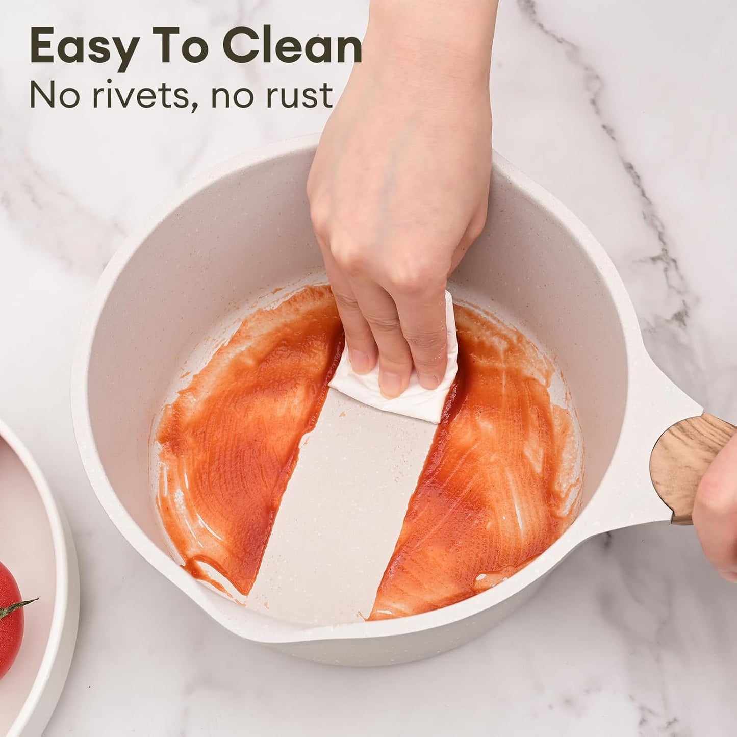 JEETEE 2.5 Quart Sauce Pan with Lid, Non Stick Small Pot with German Granite Coating, Masterclass Cookware Sauce Pot for Cooking, PFOA/PFOS Free(Beige)